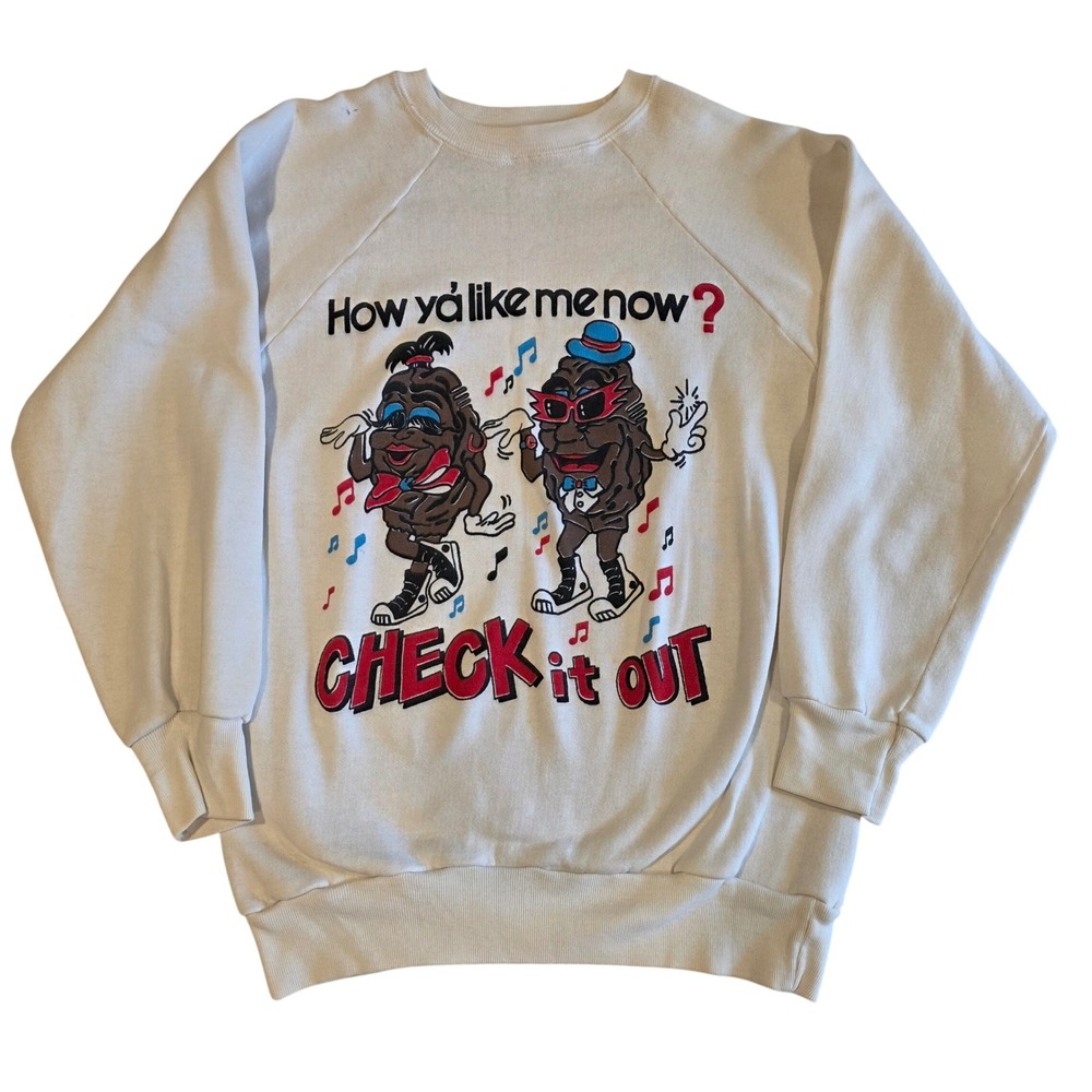 Vintage 80s California Raisins Champion Sweatshirt Large White Raglan USA Made